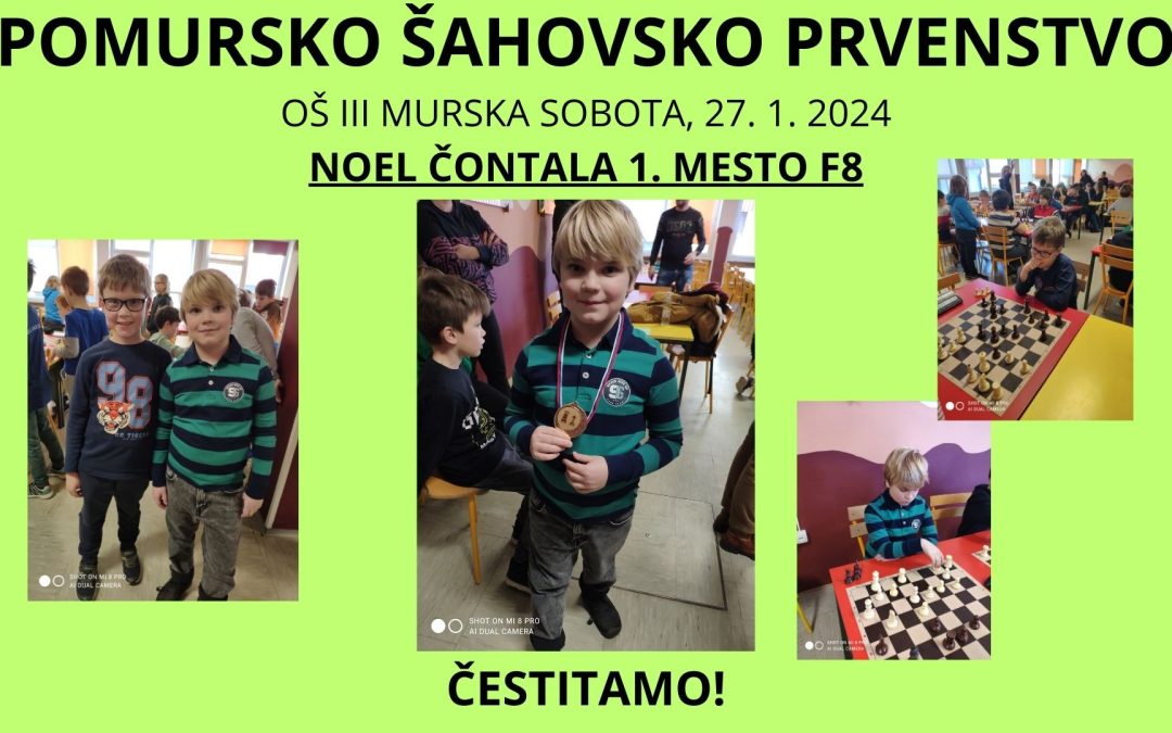 Noel Čontala je pomurski šahovski prvak pri fantih do 8 let